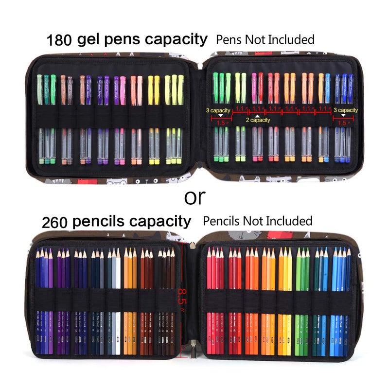 qianshan Pencil Case Holder Slot - Holds 260 Colored Pencils or 180 Gel Pens with Zipper Closure - Large Capacity Polyester Pen Organizer for Watercolor Pens or Markers - Perfect for Artist Brown cat - Image 5